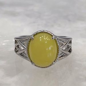 Yellow Jade Openwork Silver Ring